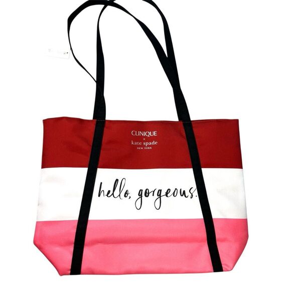 Clinique x Kate Spade “Hello, Gorgeous” Tote Bag – Pink & Red Stripe - Picture 2 of 8